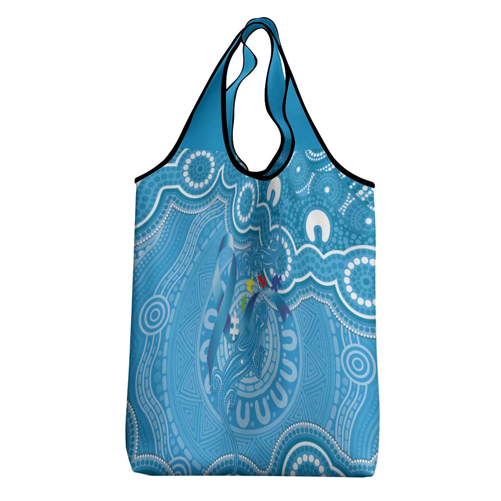 Australia Indigenous Grocery Bag Blue Ribbon Lizards Autism Awareness - Aussie Hoodie