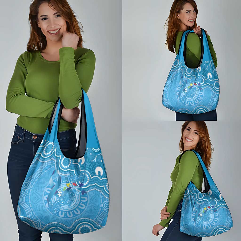 Australia Indigenous Grocery Bag Blue Ribbon Lizards Autism Awareness - Aussie Hoodie