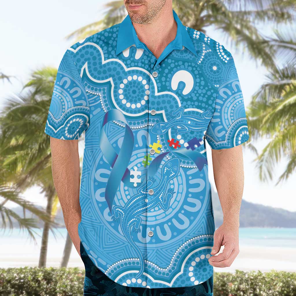 Australia Indigenous Hawaiian Shirt Blue Ribbon Lizards Autism Awareness - Aussie Hoodie