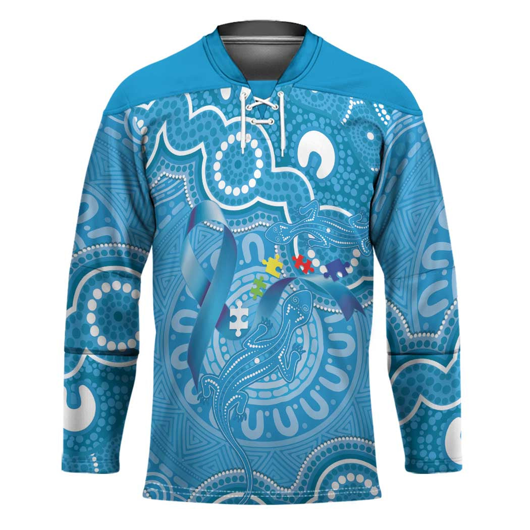 Australia Indigenous Hockey Jersey Blue Ribbon Lizards Autism Awareness - Aussie Hoodie