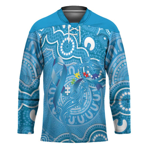 Australia Indigenous Hockey Jersey Blue Ribbon Lizards Autism Awareness - Aussie Hoodie