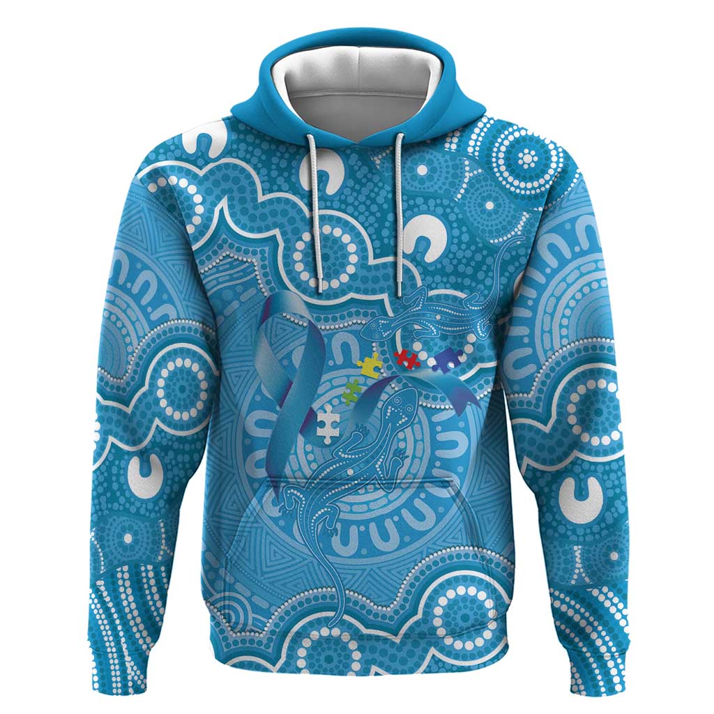 Australia Indigenous Hoodie Blue Ribbon Lizards Autism Awareness - Aussie Hoodie