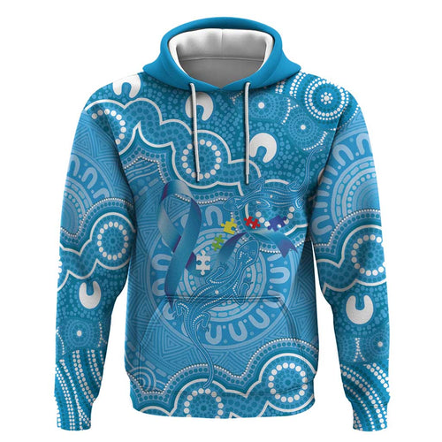 Australia Indigenous Hoodie Blue Ribbon Lizards Autism Awareness - Aussie Hoodie