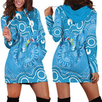 Australia Indigenous Hoodie Dress Blue Ribbon Lizards Autism Awareness - Aussie Hoodie