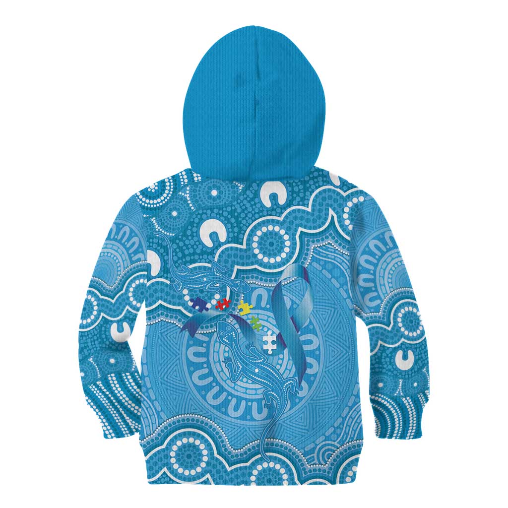 Australia Indigenous Kid Hoodie Blue Ribbon Lizards Autism Awareness - Aussie Hoodie