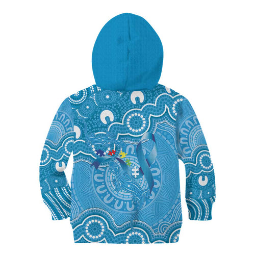 Australia Indigenous Kid Hoodie Blue Ribbon Lizards Autism Awareness - Aussie Hoodie