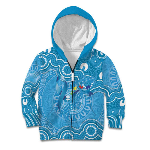 Australia Indigenous Kid Hoodie Blue Ribbon Lizards Autism Awareness - Aussie Hoodie