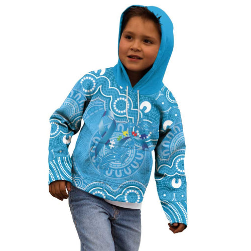 Australia Indigenous Kid Hoodie Blue Ribbon Lizards Autism Awareness - Aussie Hoodie