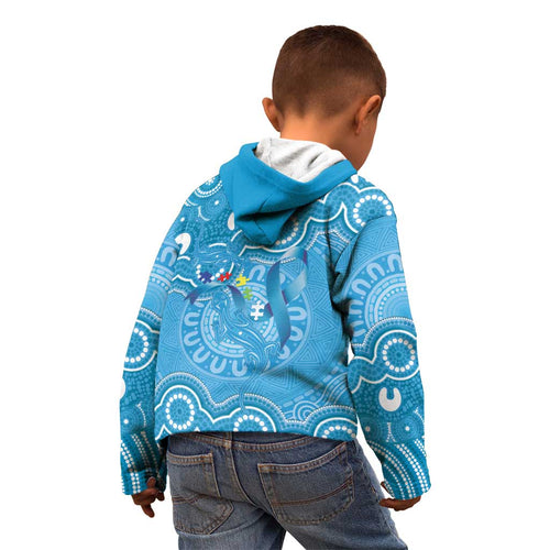Australia Indigenous Kid Hoodie Blue Ribbon Lizards Autism Awareness - Aussie Hoodie