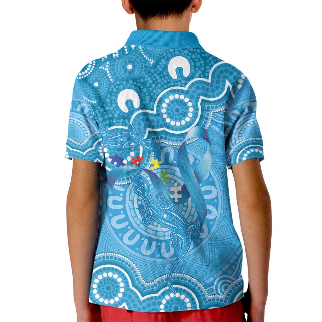 Australia Indigenous Kid Polo Shirt Blue Ribbon Lizards Autism Awareness - Aussie Hoodie