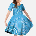 Australia Indigenous Kid Short Sleeve Dress Blue Ribbon Lizards Autism Awareness - Aussie Hoodie
