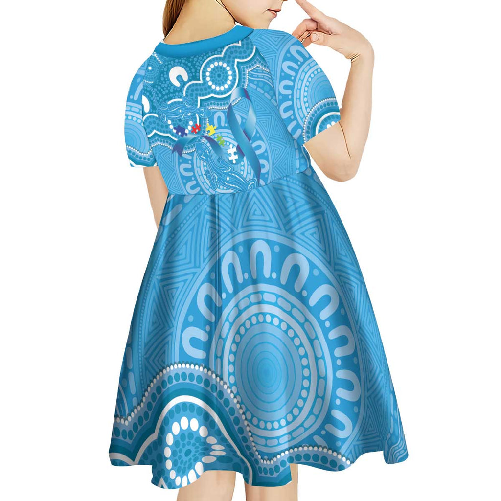 Australia Indigenous Kid Short Sleeve Dress Blue Ribbon Lizards Autism Awareness - Aussie Hoodie