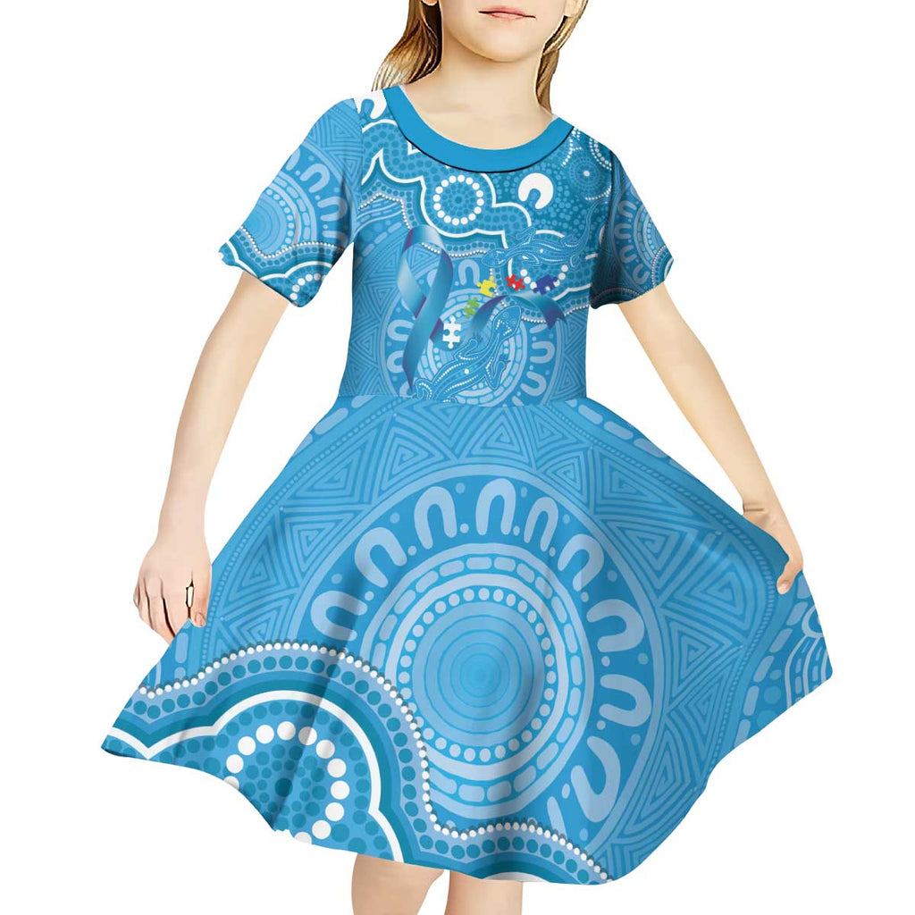 Australia Indigenous Kid Short Sleeve Dress Blue Ribbon Lizards Autism Awareness - Aussie Hoodie