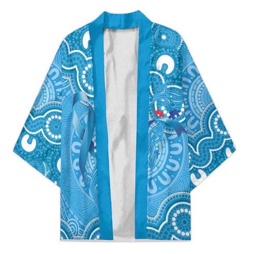 Australia Indigenous Kimono Blue Ribbon Lizards Autism Awareness - Aussie Hoodie