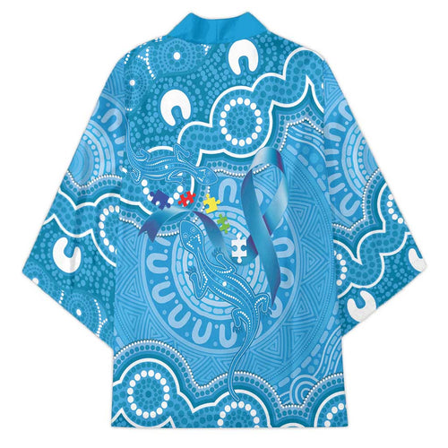 Australia Indigenous Kimono Blue Ribbon Lizards Autism Awareness - Aussie Hoodie