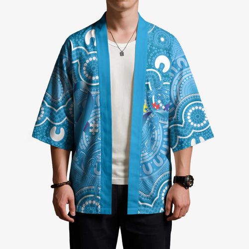 Australia Indigenous Kimono Blue Ribbon Lizards Autism Awareness - Aussie Hoodie