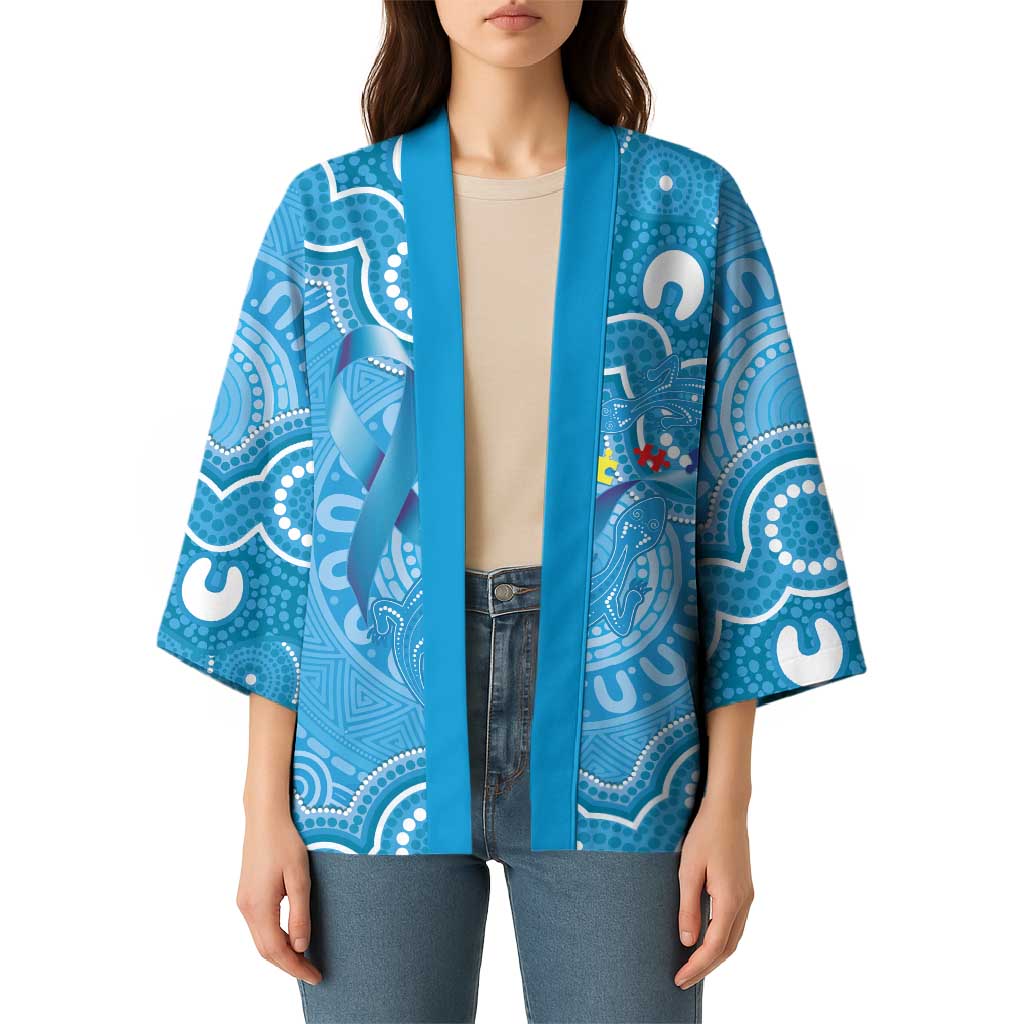 Australia Indigenous Kimono Blue Ribbon Lizards Autism Awareness - Aussie Hoodie