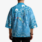 Australia Indigenous Kimono Blue Ribbon Lizards Autism Awareness - Aussie Hoodie