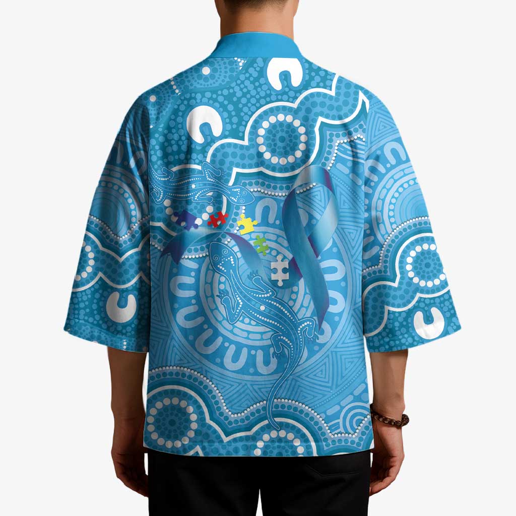 Australia Indigenous Kimono Blue Ribbon Lizards Autism Awareness - Aussie Hoodie