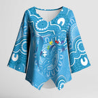 Australia Indigenous Kimono Sleeve Blouse Blue Ribbon Lizards Autism Awareness - Aussie Hoodie