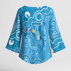 Australia Indigenous Kimono Sleeve Blouse Blue Ribbon Lizards Autism Awareness - Aussie Hoodie