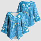 Australia Indigenous Kimono Sleeve Blouse Blue Ribbon Lizards Autism Awareness - Aussie Hoodie