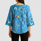 Australia Indigenous Kimono Sleeve Blouse Blue Ribbon Lizards Autism Awareness - Aussie Hoodie
