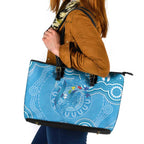Australia Indigenous Leather Tote Bag Blue Ribbon Lizards Autism Awareness - Aussie Hoodie