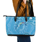 Australia Indigenous Leather Tote Bag Blue Ribbon Lizards Autism Awareness - Aussie Hoodie