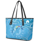 Australia Indigenous Leather Tote Bag Blue Ribbon Lizards Autism Awareness - Aussie Hoodie