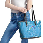Australia Indigenous Leather Tote Bag Blue Ribbon Lizards Autism Awareness - Aussie Hoodie
