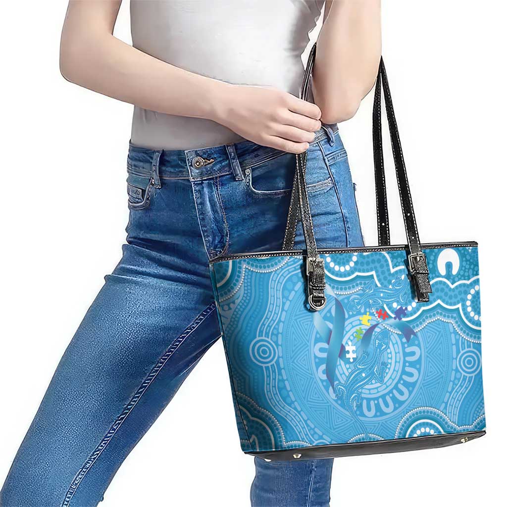 Australia Indigenous Leather Tote Bag Blue Ribbon Lizards Autism Awareness - Aussie Hoodie