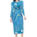 Australia Indigenous Long Sleeve Bodycon Dress Blue Ribbon Lizards Autism Awareness - Aussie Hoodie
