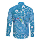 Australia Indigenous Long Sleeve Button Shirt Blue Ribbon Lizards Autism Awareness - Aussie Hoodie