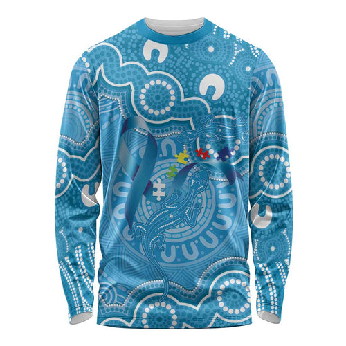 Australia Indigenous Long Sleeve Shirt Blue Ribbon Lizards Autism Awareness - Aussie Hoodie