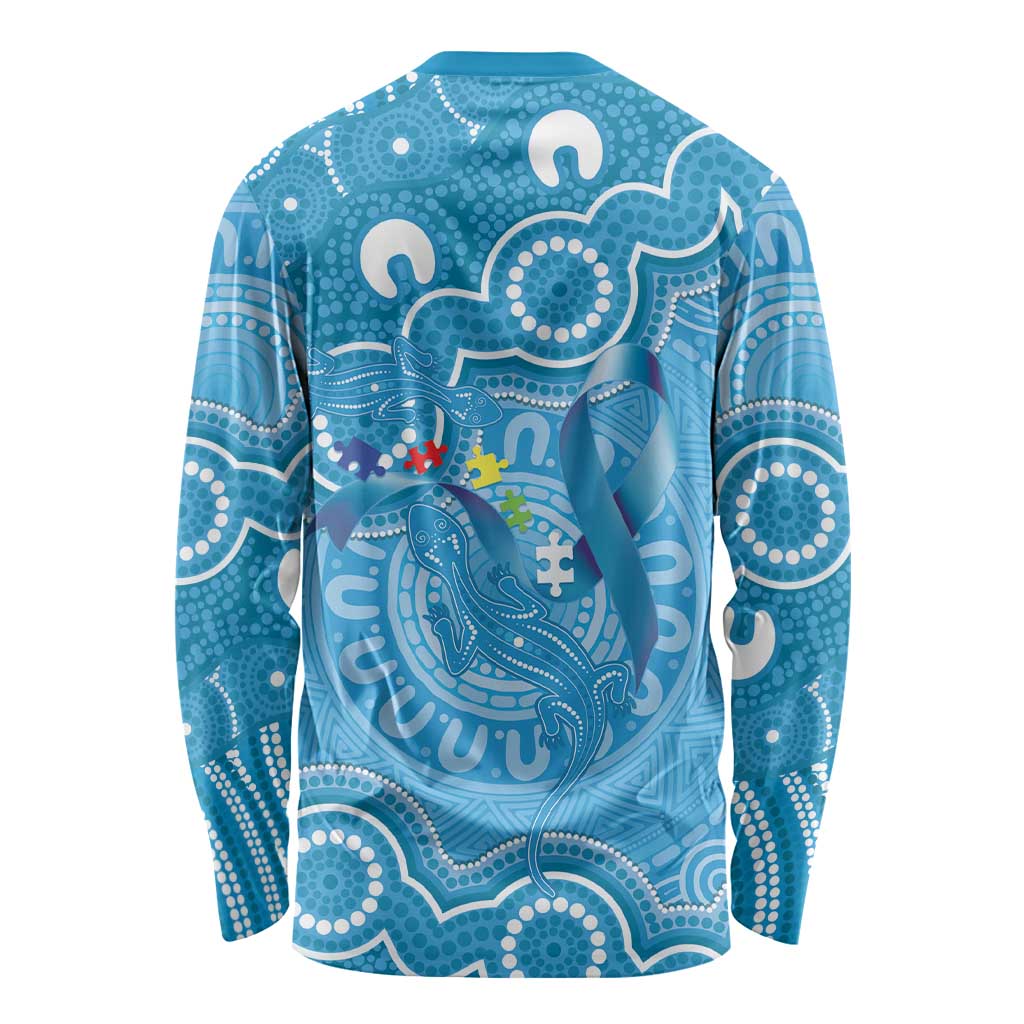 Australia Indigenous Long Sleeve Shirt Blue Ribbon Lizards Autism Awareness - Aussie Hoodie