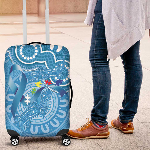 Australia Indigenous Luggage Cover Blue Ribbon Lizards Autism Awareness - Aussie Hoodie