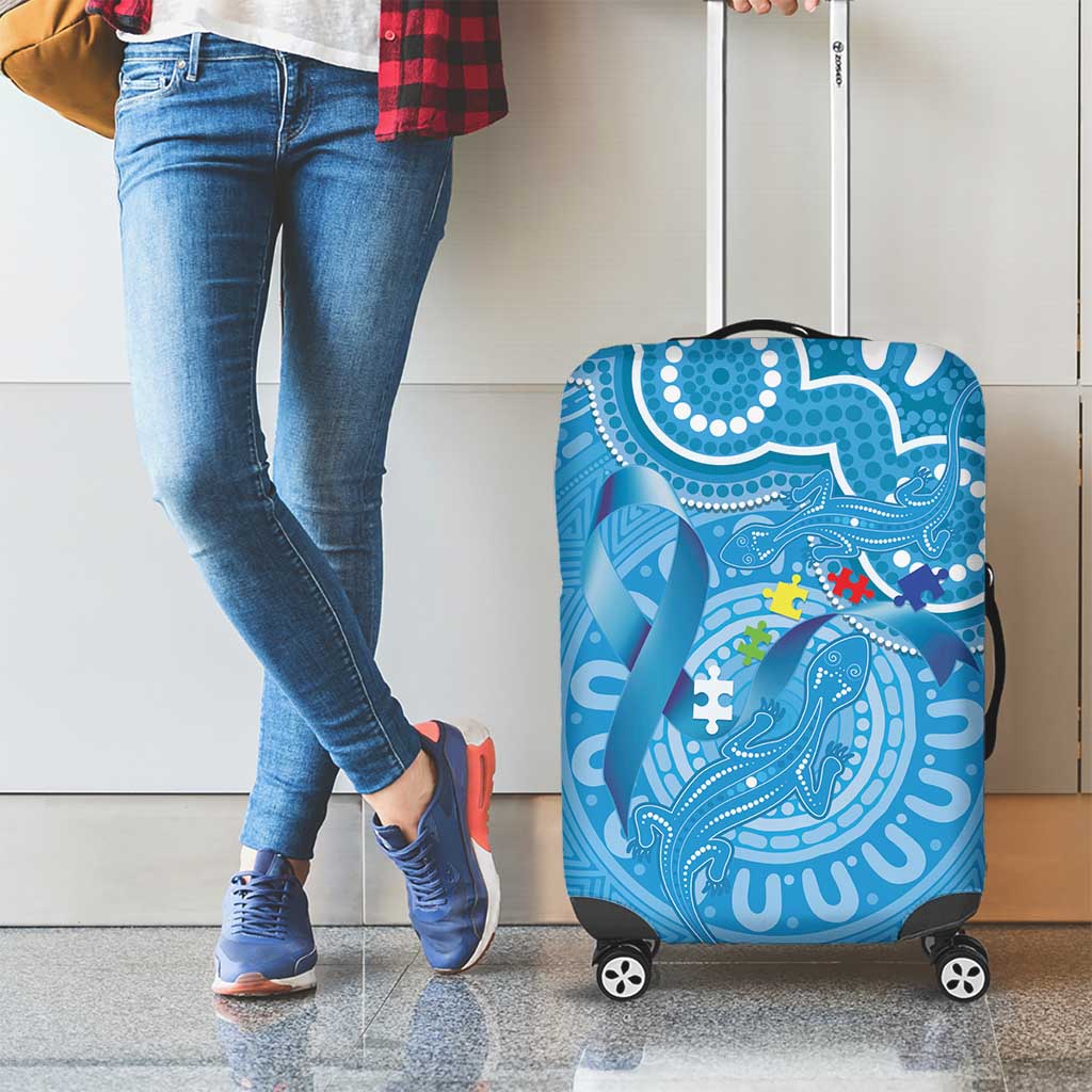 Australia Indigenous Luggage Cover Blue Ribbon Lizards Autism Awareness - Aussie Hoodie