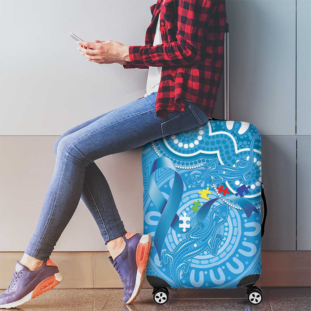 Australia Indigenous Luggage Cover Blue Ribbon Lizards Autism Awareness - Aussie Hoodie