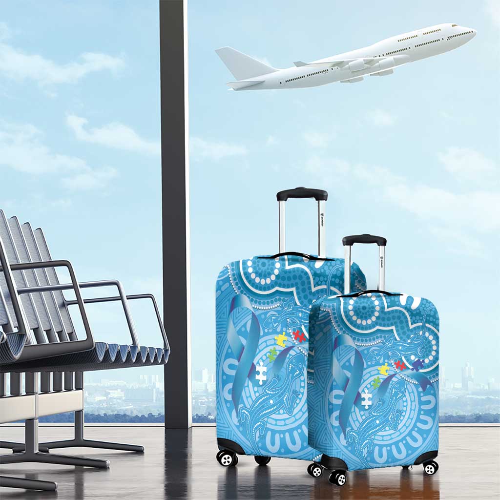 Australia Indigenous Luggage Cover Blue Ribbon Lizards Autism Awareness - Aussie Hoodie