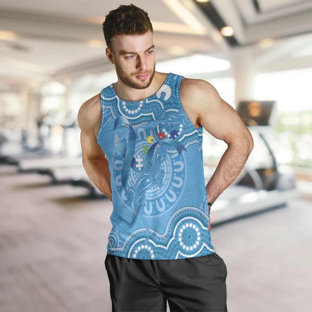 Australia Indigenous Men Tank Top Blue Ribbon Lizards Autism Awareness - Aussie Hoodie