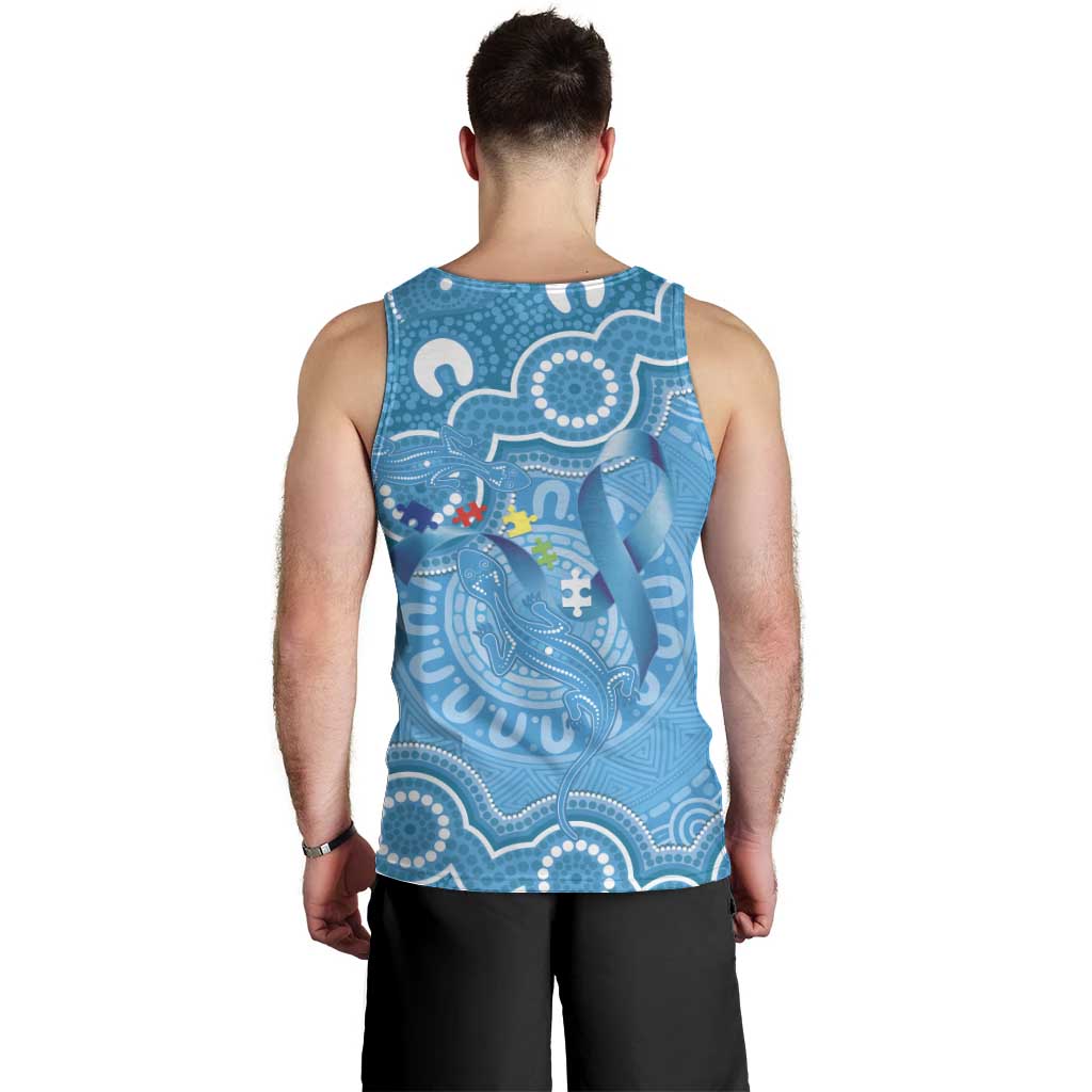 Australia Indigenous Men Tank Top Blue Ribbon Lizards Autism Awareness - Aussie Hoodie
