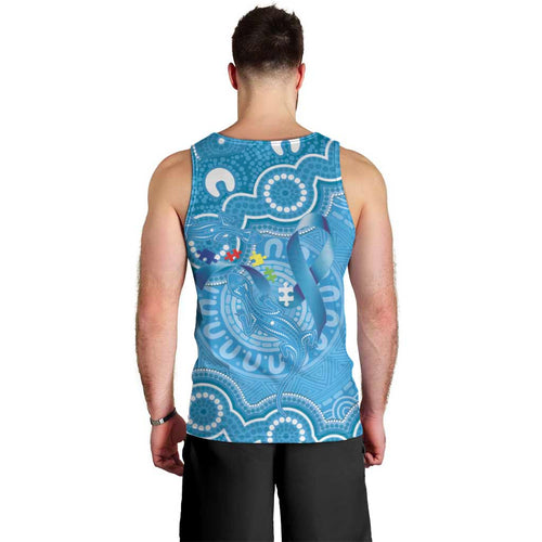 Australia Indigenous Men Tank Top Blue Ribbon Lizards Autism Awareness - Aussie Hoodie