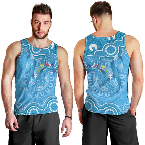 Australia Indigenous Men Tank Top Blue Ribbon Lizards Autism Awareness - Aussie Hoodie