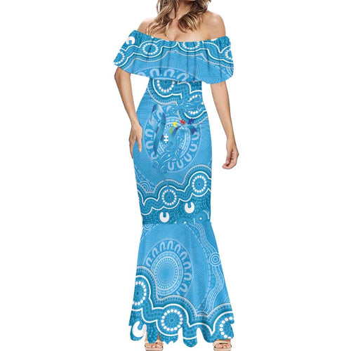 Australia Indigenous Mermaid Dress Blue Ribbon Lizards Autism Awareness - Aussie Hoodie