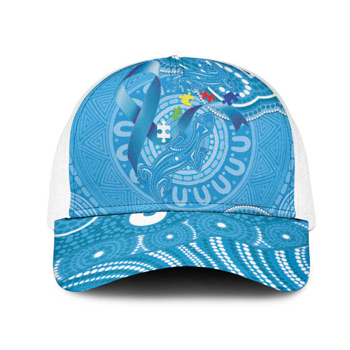 Australia Indigenous Mesh Trucker Cap Blue Ribbon Lizards Autism Awareness - Aussie Hoodie