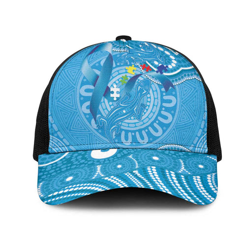 Australia Indigenous Mesh Trucker Cap Blue Ribbon Lizards Autism Awareness - Aussie Hoodie