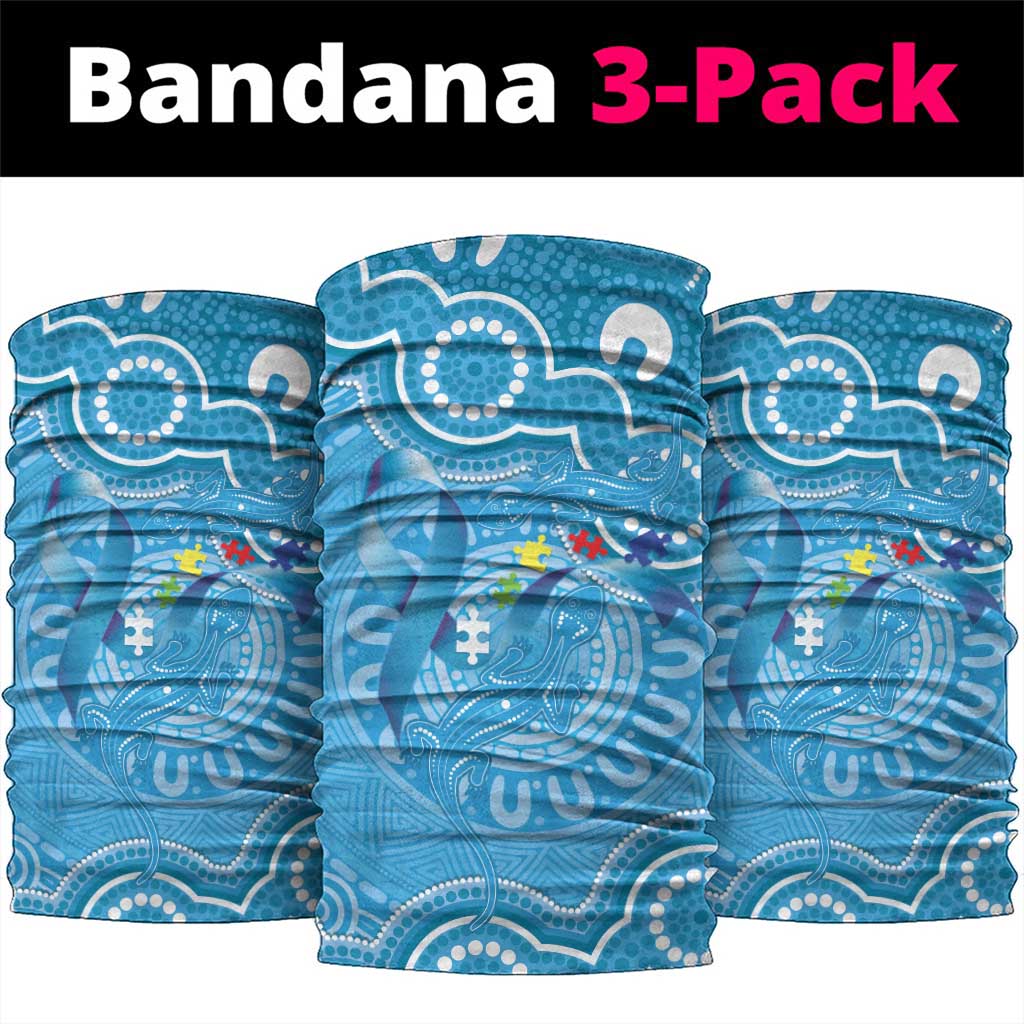 Australia Indigenous Neck Gaiter Blue Ribbon Lizards Autism Awareness - Aussie Hoodie