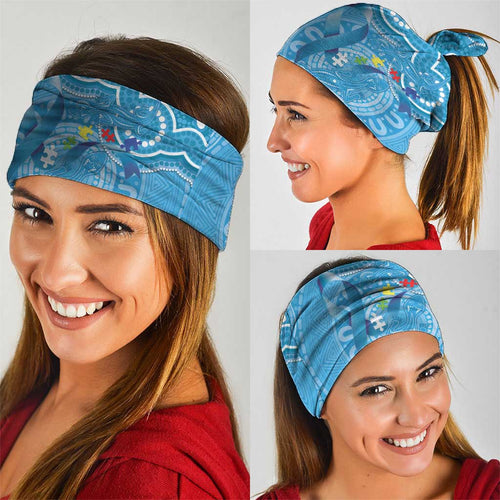 Australia Indigenous Neck Gaiter Blue Ribbon Lizards Autism Awareness - Aussie Hoodie