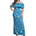 Australia Indigenous Off Shoulder Maxi Dress Blue Ribbon Lizards Autism Awareness - Aussie Hoodie